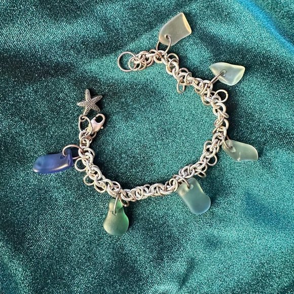 Silver Beach Glass Charm Bravelet - Picture 2 of 2